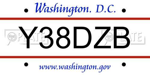 Y38DZB District Of Columbia License Plate