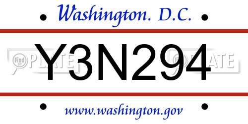 Y3N294 District Of Columbia License Plate