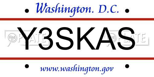 Y3SKAS District Of Columbia License Plate