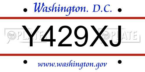 Y429XJ District Of Columbia License Plate