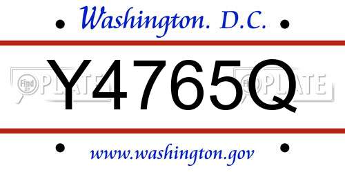 Y4765Q District Of Columbia License Plate