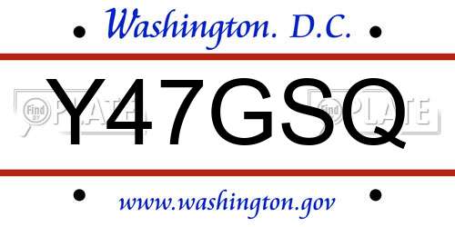 Y47GSQ District Of Columbia License Plate