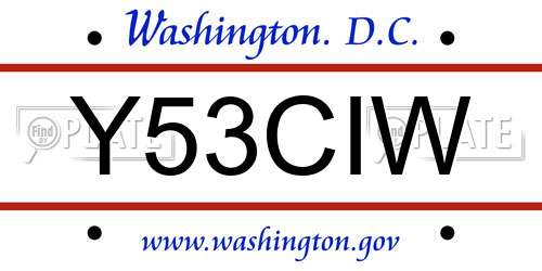 Y53CIW District Of Columbia License Plate