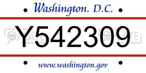 Y542309 District Of Columbia License Plate