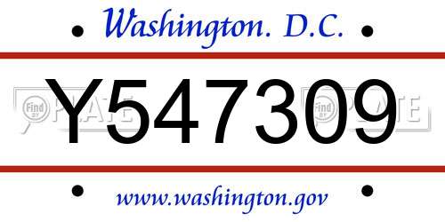 Y547309 District Of Columbia License Plate