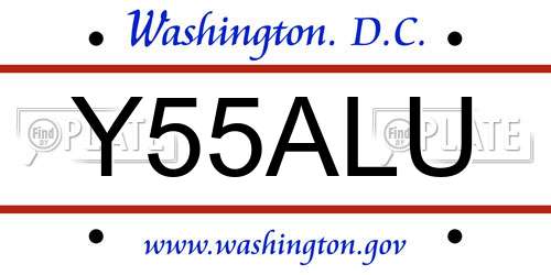 Y55ALU District Of Columbia License Plate