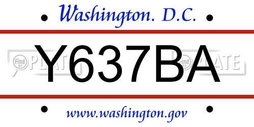 Y637BA District Of Columbia License Plate