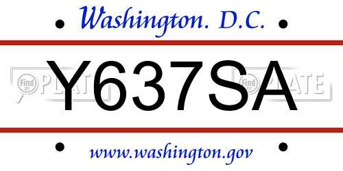 Y637SA District Of Columbia License Plate