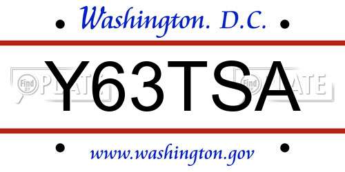Y63TSA District Of Columbia License Plate