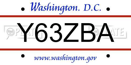 Y63ZBA District Of Columbia License Plate