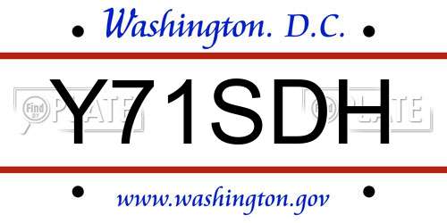 Y71SDH District Of Columbia License Plate