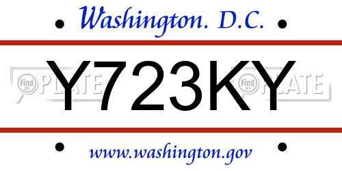 Y723KY District Of Columbia License Plate