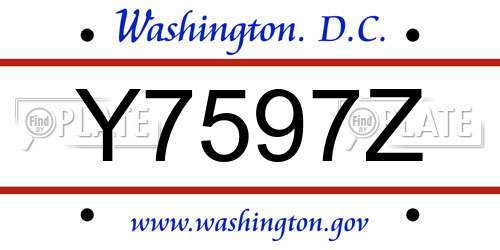 Y7597Z District Of Columbia License Plate