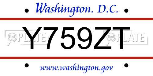 Y759ZT District Of Columbia License Plate