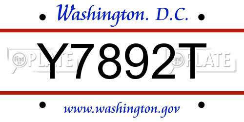 Y7892T District Of Columbia License Plate