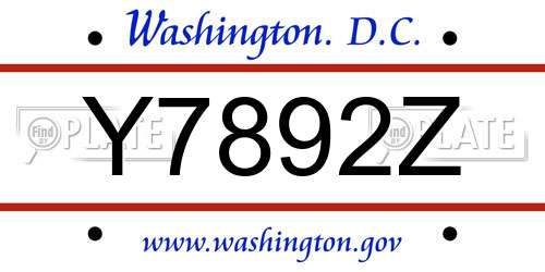 Y7892Z District Of Columbia License Plate