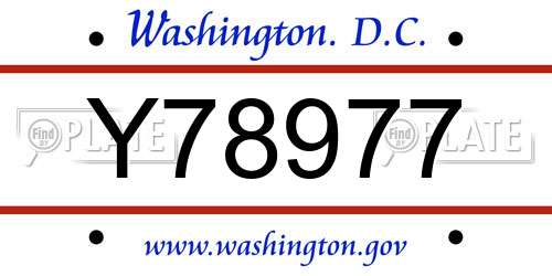 Y78977 District Of Columbia License Plate
