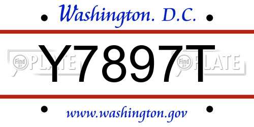 Y7897T District Of Columbia License Plate