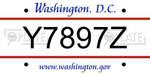 Y7897Z District Of Columbia License Plate