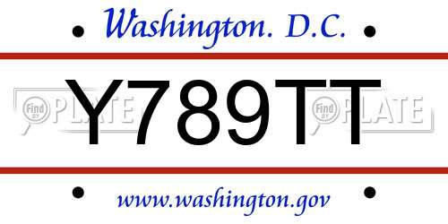 Y789TT District Of Columbia License Plate