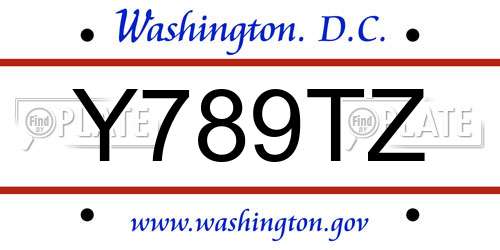 Y789TZ District Of Columbia License Plate