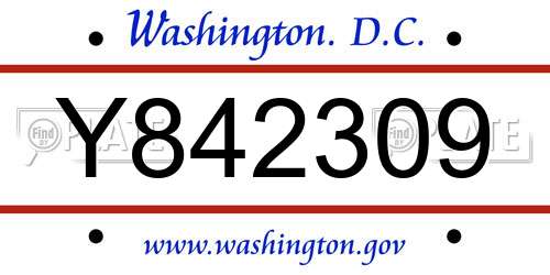 Y842309 District Of Columbia License Plate