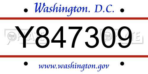 Y847309 District Of Columbia License Plate