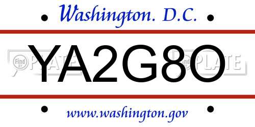 YA2G8O District Of Columbia License Plate