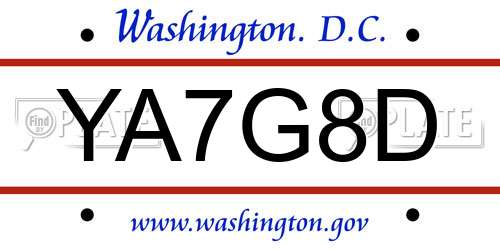 YA7G8D District Of Columbia License Plate