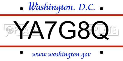 YA7G8Q District Of Columbia License Plate
