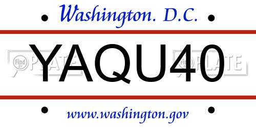 YAQU40 District Of Columbia License Plate