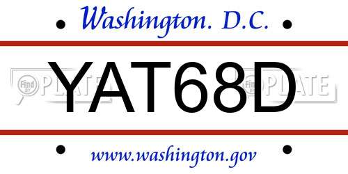YAT68D District Of Columbia License Plate