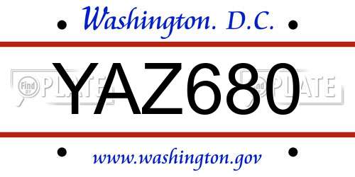 YAZ680 District Of Columbia License Plate
