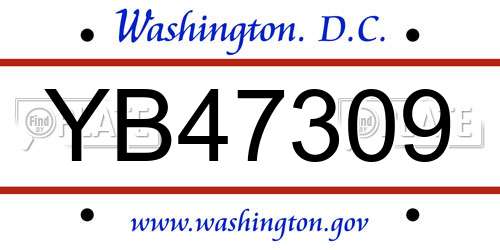 YB47309 District Of Columbia License Plate