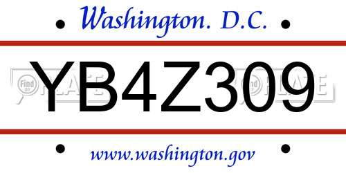 YB4Z309 District Of Columbia License Plate