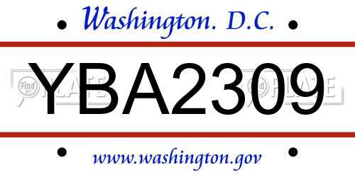 YBA2309 District Of Columbia License Plate