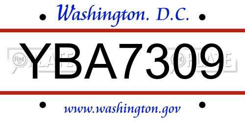 YBA7309 District Of Columbia License Plate