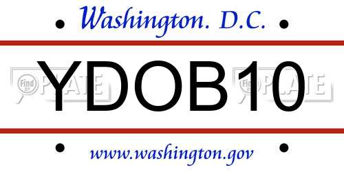 YDOB10 District Of Columbia License Plate