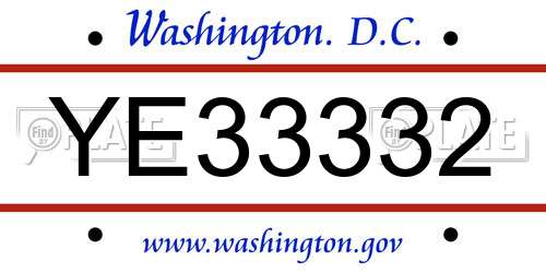 YE33332 District Of Columbia License Plate