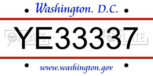 YE33337 District Of Columbia License Plate