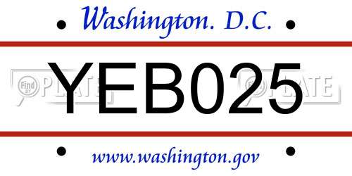 YEB025 District Of Columbia License Plate