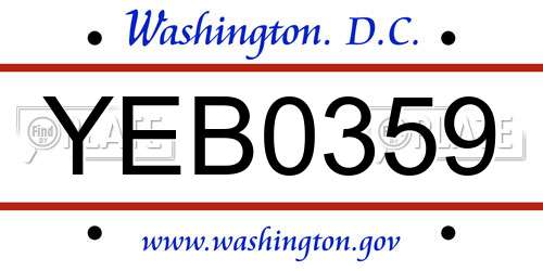 YEB0359 District Of Columbia License Plate