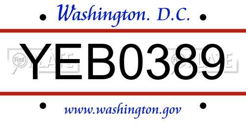 YEB0389 District Of Columbia License Plate