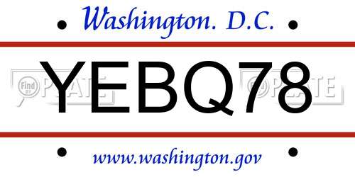 YEBQ78 District Of Columbia License Plate