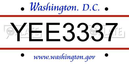 YEE3337 District Of Columbia License Plate