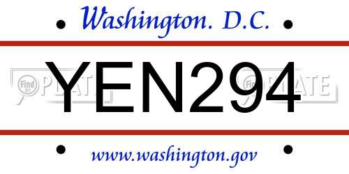 YEN294 District Of Columbia License Plate