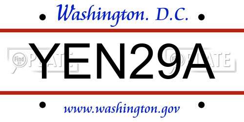 YEN29A District Of Columbia License Plate