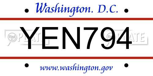 YEN794 District Of Columbia License Plate