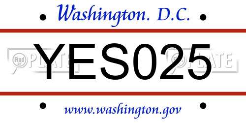 YES025 District Of Columbia License Plate