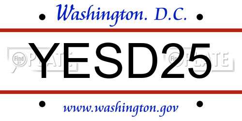 YESD25 District Of Columbia License Plate